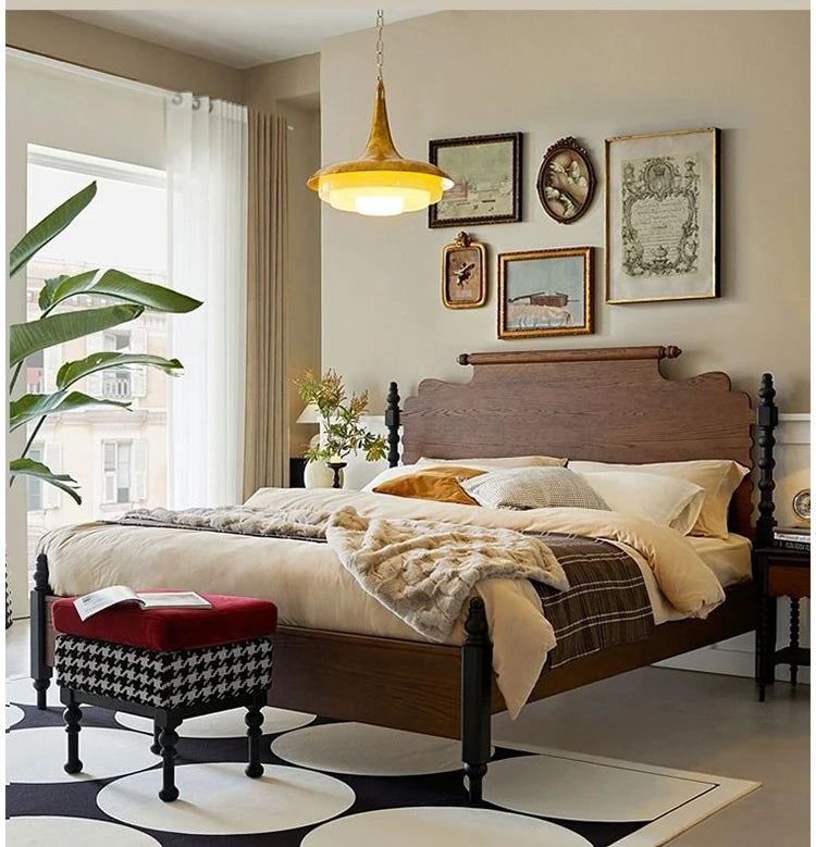 レッドオーク無垢材の高級ベッド|スタイリッシュなデザインで快適な睡眠空間を実現! hsxz-2163