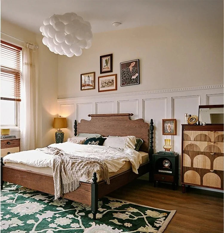 レッドオーク無垢材の高級ベッド|スタイリッシュなデザインで快適な睡眠空間を実現! hsxz-2163