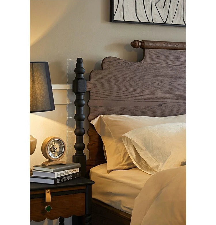 レッドオーク無垢材の高級ベッド|スタイリッシュなデザインで快適な睡眠空間を実現! hsxz-2163