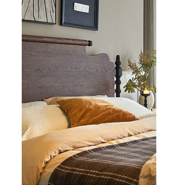 レッドオーク無垢材の高級ベッド|スタイリッシュなデザインで快適な睡眠空間を実現! hsxz-2163