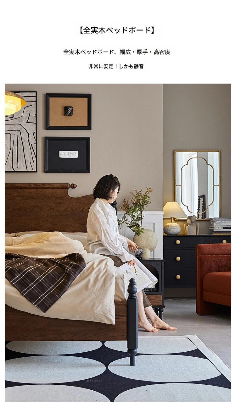 レッドオーク無垢材の高級ベッド|スタイリッシュなデザインで快適な睡眠空間を実現! hsxz-2163