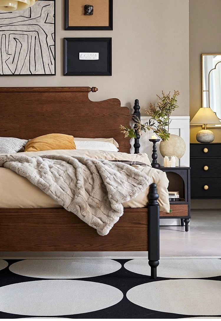 レッドオーク無垢材の高級ベッド|スタイリッシュなデザインで快適な睡眠空間を実現! hsxz-2163