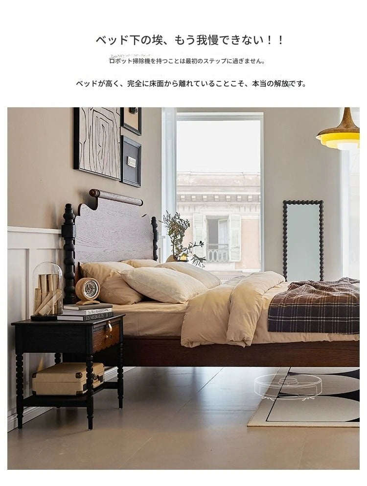 レッドオーク無垢材の高級ベッド|スタイリッシュなデザインで快適な睡眠空間を実現! hsxz-2163