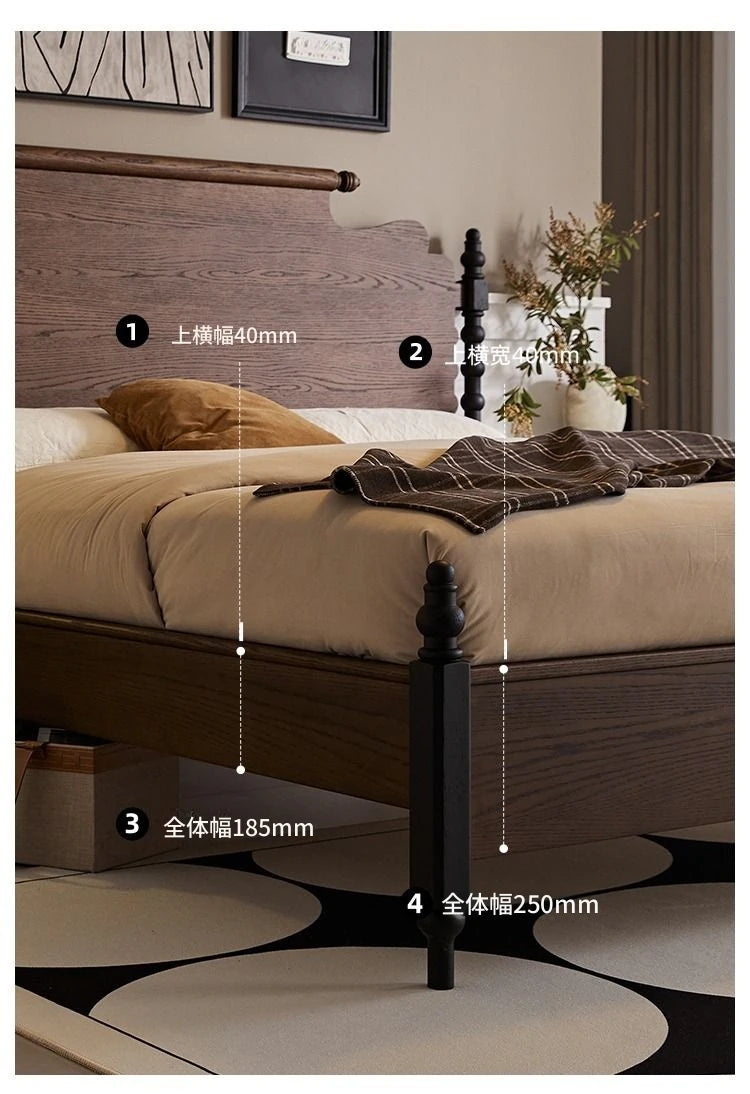 レッドオーク無垢材の高級ベッド|スタイリッシュなデザインで快適な睡眠空間を実現! hsxz-2163