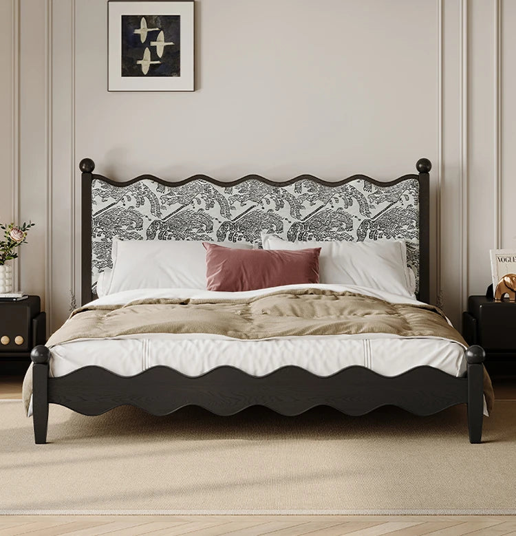 シックなデザインの綿麻ベッド|アッシュ材フレーム・多層板使用|上質な寝心地を実現! hsxz-2167