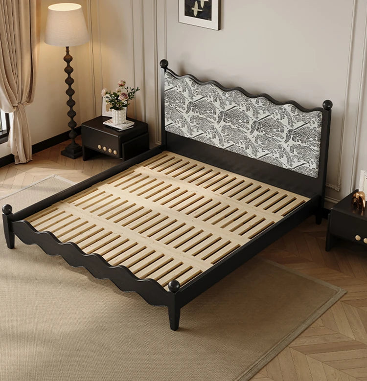 シックなデザインの綿麻ベッド|アッシュ材フレーム・多層板使用|上質な寝心地を実現! hsxz-2167