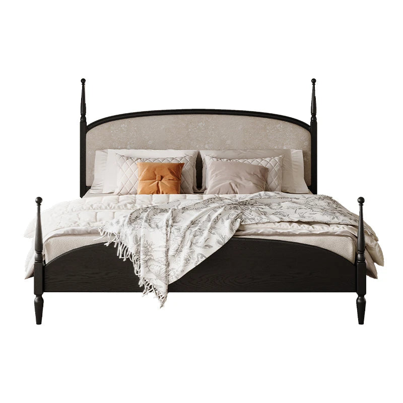 スタイリッシュな綿麻アッシュ材ベッド | 多層板とケヤキの高品質デザイン | 寝室を彩るモダンインテリア hsxz-2168