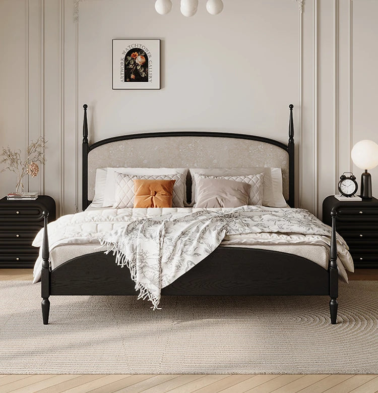 スタイリッシュな綿麻アッシュ材ベッド | 多層板とケヤキの高品質デザイン | 寝室を彩るモダンインテリア hsxz-2168