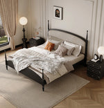 スタイリッシュな綿麻アッシュ材ベッド | 多層板とケヤキの高品質デザイン | 寝室を彩るモダンインテリア hsxz-2168