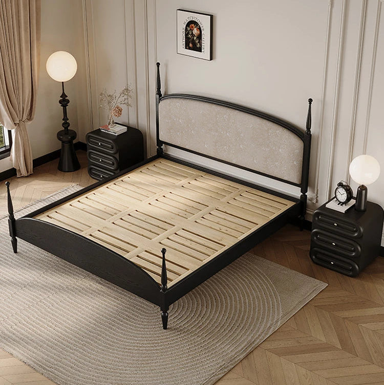 スタイリッシュな綿麻アッシュ材ベッド | 多層板とケヤキの高品質デザイン | 寝室を彩るモダンインテリア hsxz-2168