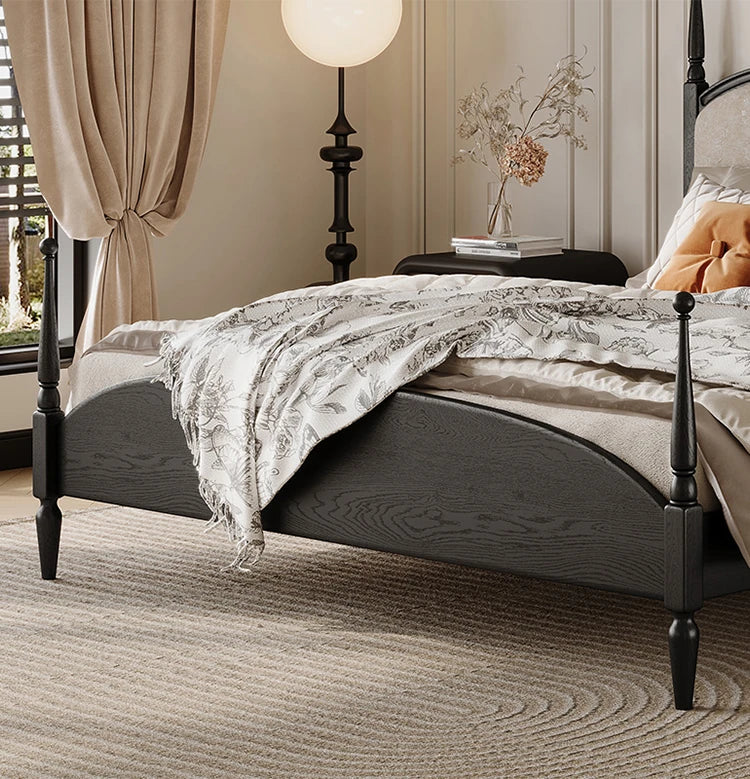 スタイリッシュな綿麻アッシュ材ベッド | 多層板とケヤキの高品質デザイン | 寝室を彩るモダンインテリア hsxz-2168