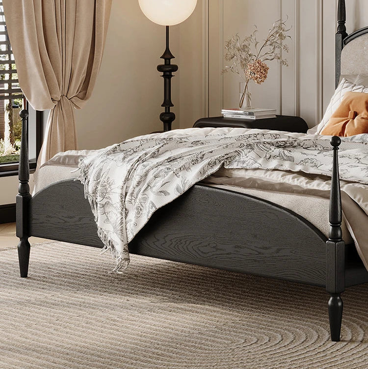 スタイリッシュな綿麻アッシュ材ベッド | 多層板とケヤキの高品質デザイン | 寝室を彩るモダンインテリア hsxz-2168