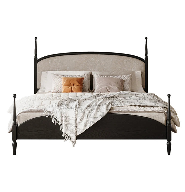 スタイリッシュな綿麻アッシュ材ベッド | 多層板とケヤキの高品質デザイン | 寝室を彩るモダンインテリア hsxz-2168