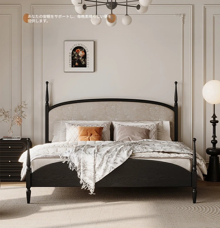 スタイリッシュな綿麻アッシュ材ベッド | 多層板とケヤキの高品質デザイン | 寝室を彩るモダンインテリア hsxz-2168