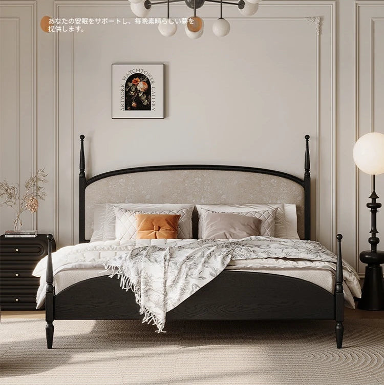 スタイリッシュな綿麻アッシュ材ベッド | 多層板とケヤキの高品質デザイン | 寝室を彩るモダンインテリア hsxz-2168