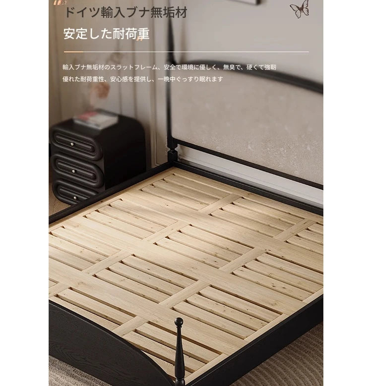 スタイリッシュな綿麻アッシュ材ベッド | 多層板とケヤキの高品質デザイン | 寝室を彩るモダンインテリア hsxz-2168