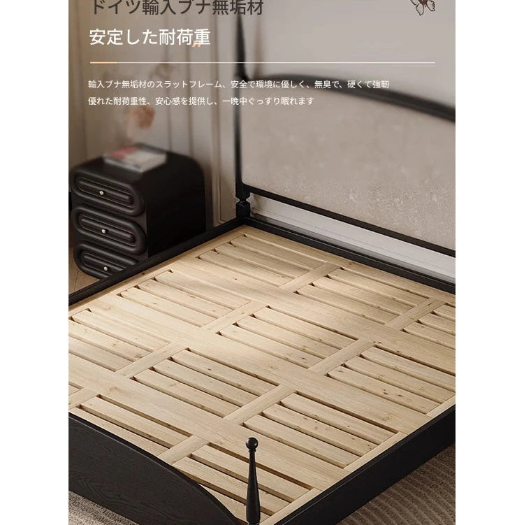 スタイリッシュな綿麻アッシュ材ベッド | 多層板とケヤキの高品質デザイン | 寝室を彩るモダンインテリア hsxz-2168