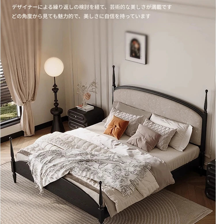 スタイリッシュな綿麻アッシュ材ベッド | 多層板とケヤキの高品質デザイン | 寝室を彩るモダンインテリア hsxz-2168