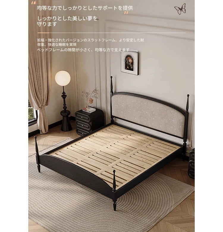 スタイリッシュな綿麻アッシュ材ベッド | 多層板とケヤキの高品質デザイン | 寝室を彩るモダンインテリア hsxz-2168