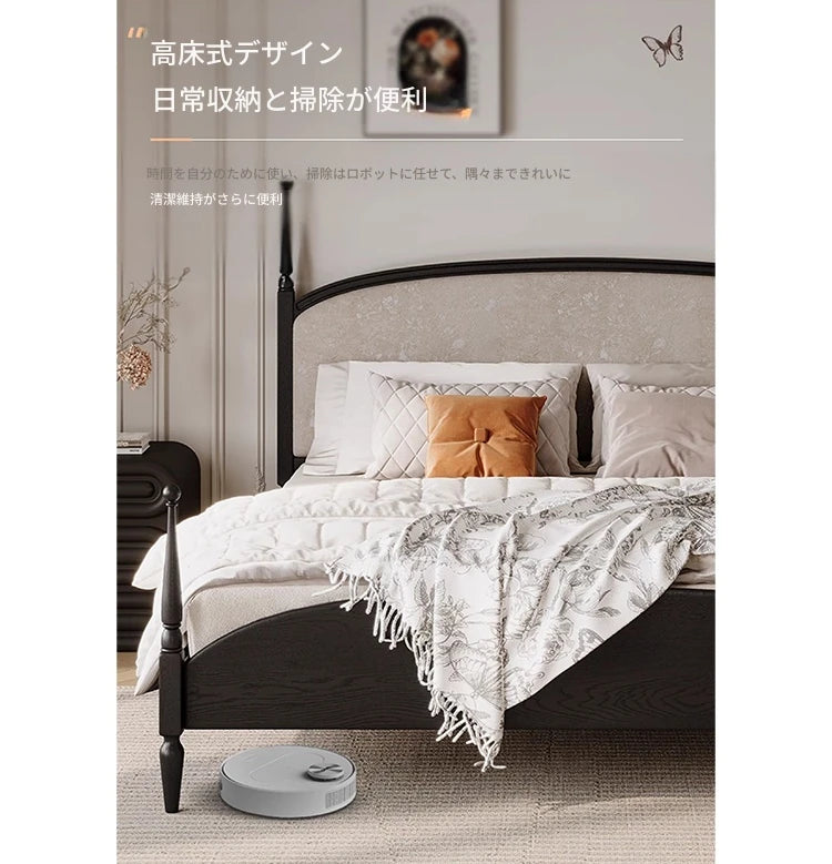 スタイリッシュな綿麻アッシュ材ベッド | 多層板とケヤキの高品質デザイン | 寝室を彩るモダンインテリア hsxz-2168