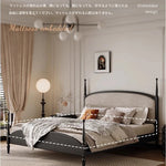 スタイリッシュな綿麻アッシュ材ベッド | 多層板とケヤキの高品質デザイン | 寝室を彩るモダンインテリア hsxz-2168