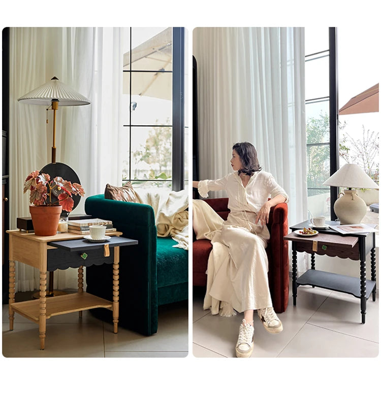 レッドオーク製ナイトテーブル|スタイリッシュなデザインと機能性|おしゃれなインテリアに最適 hsxz-2169