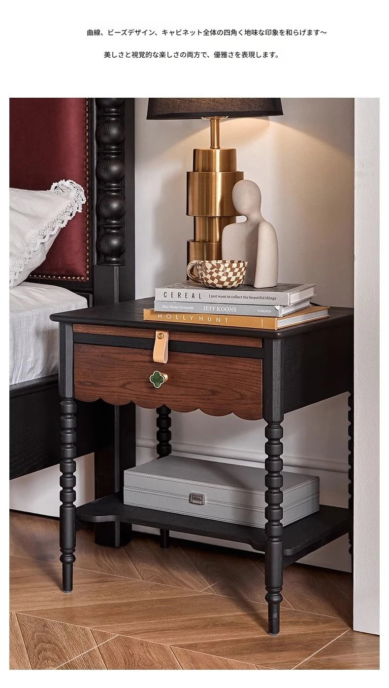 レッドオーク製ナイトテーブル|スタイリッシュなデザインと機能性|おしゃれなインテリアに最適 hsxz-2169