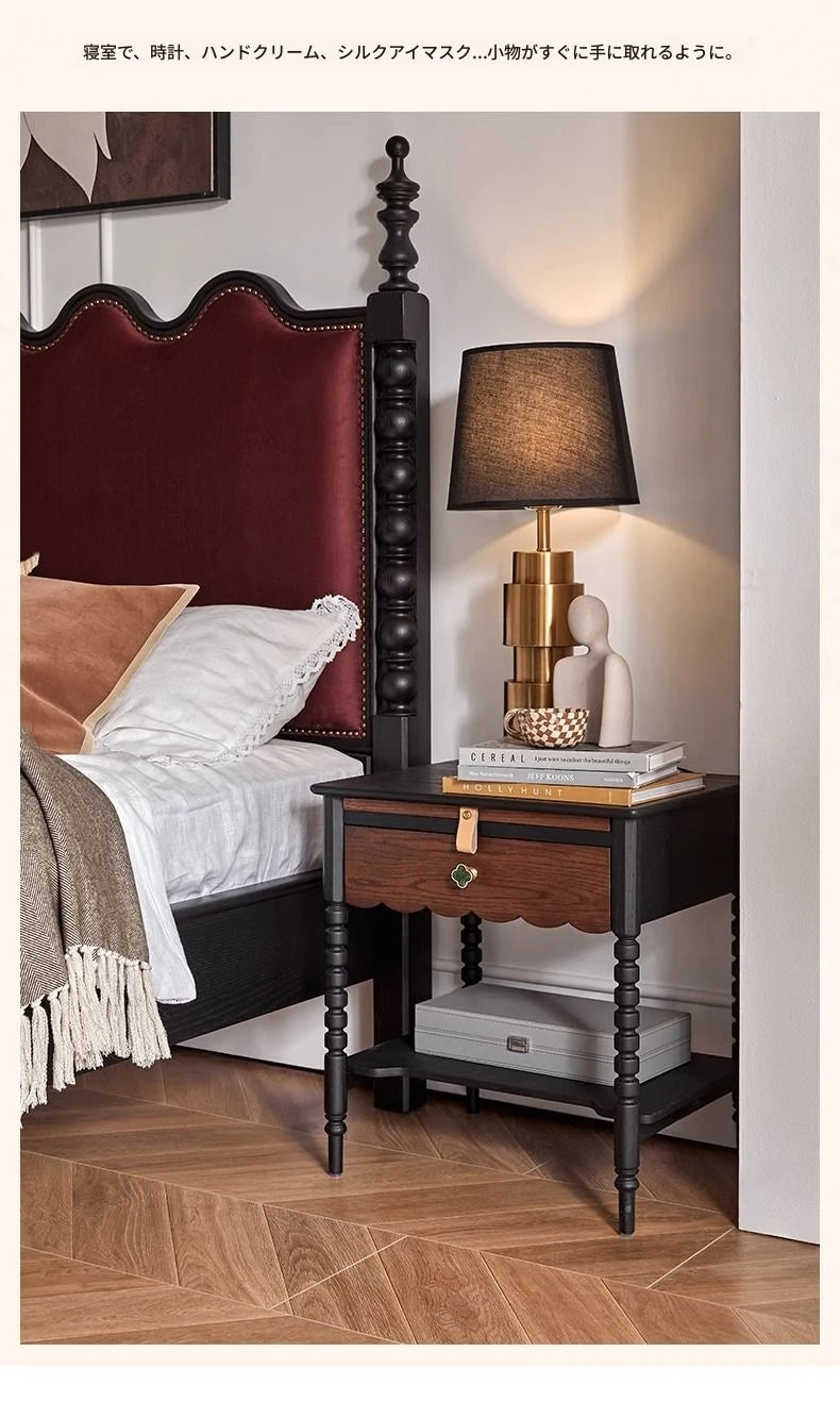 レッドオーク製ナイトテーブル|スタイリッシュなデザインと機能性|おしゃれなインテリアに最適 hsxz-2169