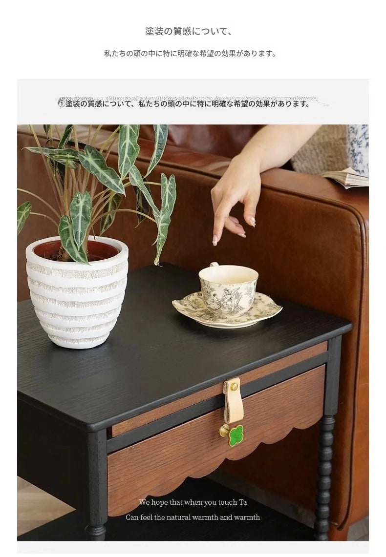 レッドオーク製ナイトテーブル|スタイリッシュなデザインと機能性|おしゃれなインテリアに最適 hsxz-2169