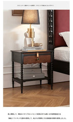 レッドオーク製ナイトテーブル|スタイリッシュなデザインと機能性|おしゃれなインテリアに最適 hsxz-2169