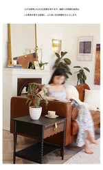 レッドオーク製ナイトテーブル|スタイリッシュなデザインと機能性|おしゃれなインテリアに最適 hsxz-2169