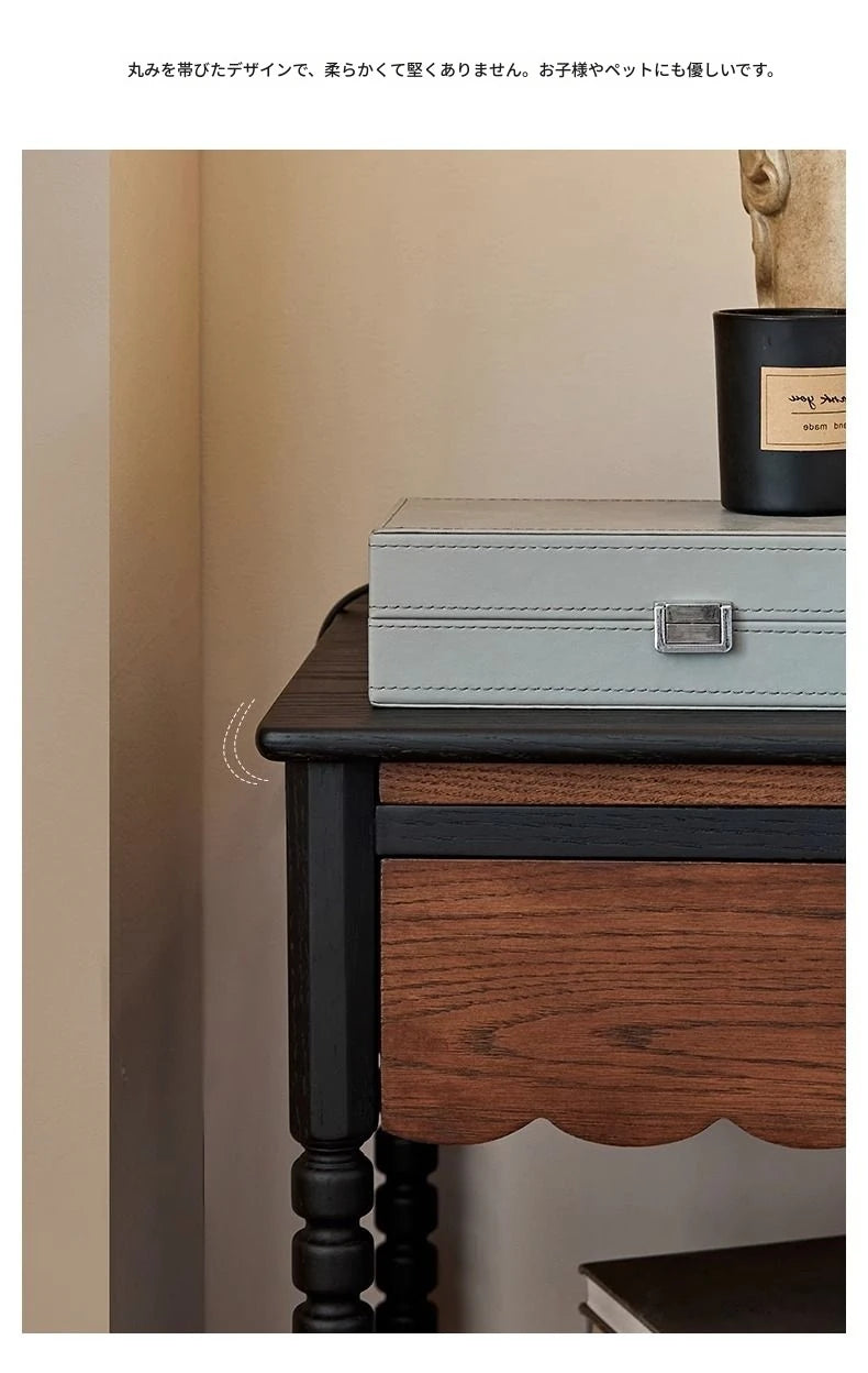 レッドオーク製ナイトテーブル|スタイリッシュなデザインと機能性|おしゃれなインテリアに最適 hsxz-2169