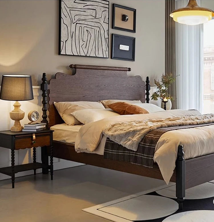 レッドオーク製ナイトテーブル|スタイリッシュなデザインと機能性|おしゃれなインテリアに最適 hsxz-2169