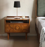 無垢材製 ナイトテーブル おしゃれなデザイン 収納付き ベッドサイドテーブル 多層板・密度繊維板使用 hsxz-2170