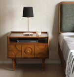 無垢材製 ナイトテーブル おしゃれなデザイン 収納付き ベッドサイドテーブル 多層板・密度繊維板使用 hsxz-2170