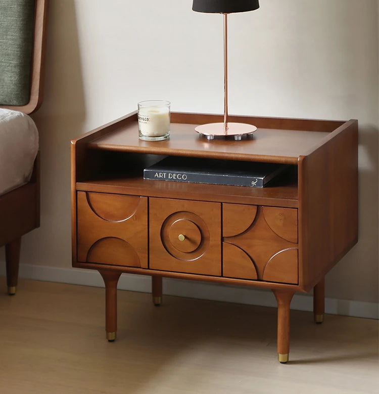 無垢材製 ナイトテーブル おしゃれなデザイン 収納付き ベッドサイドテーブル 多層板・密度繊維板使用 hsxz-2170