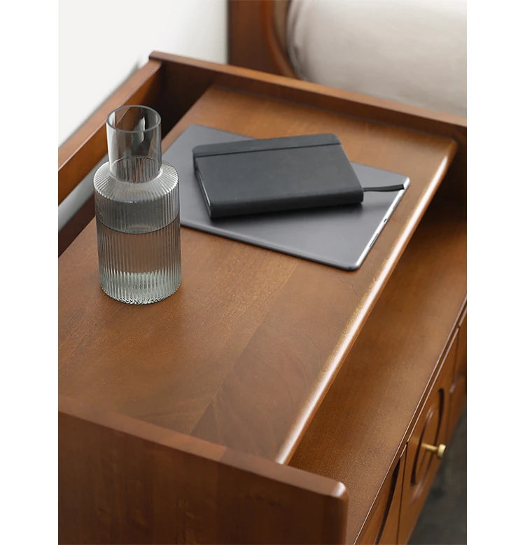 無垢材製 ナイトテーブル おしゃれなデザイン 収納付き ベッドサイドテーブル 多層板・密度繊維板使用 hsxz-2170