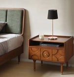 無垢材製 ナイトテーブル おしゃれなデザイン 収納付き ベッドサイドテーブル 多層板・密度繊維板使用 hsxz-2170