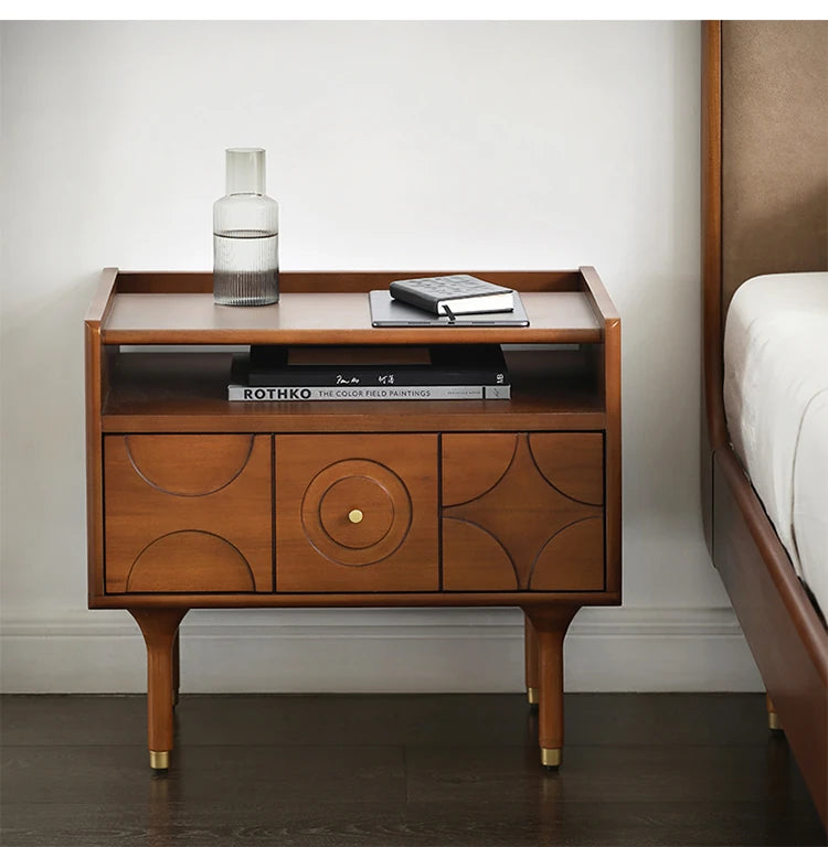 無垢材製 ナイトテーブル おしゃれなデザイン 収納付き ベッドサイドテーブル 多層板・密度繊維板使用 hsxz-2170