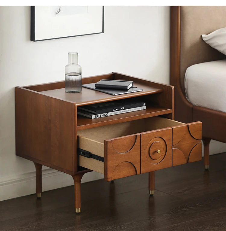 無垢材製 ナイトテーブル おしゃれなデザイン 収納付き ベッドサイドテーブル 多層板・密度繊維板使用 hsxz-2170