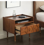 無垢材製 ナイトテーブル おしゃれなデザイン 収納付き ベッドサイドテーブル 多層板・密度繊維板使用 hsxz-2170