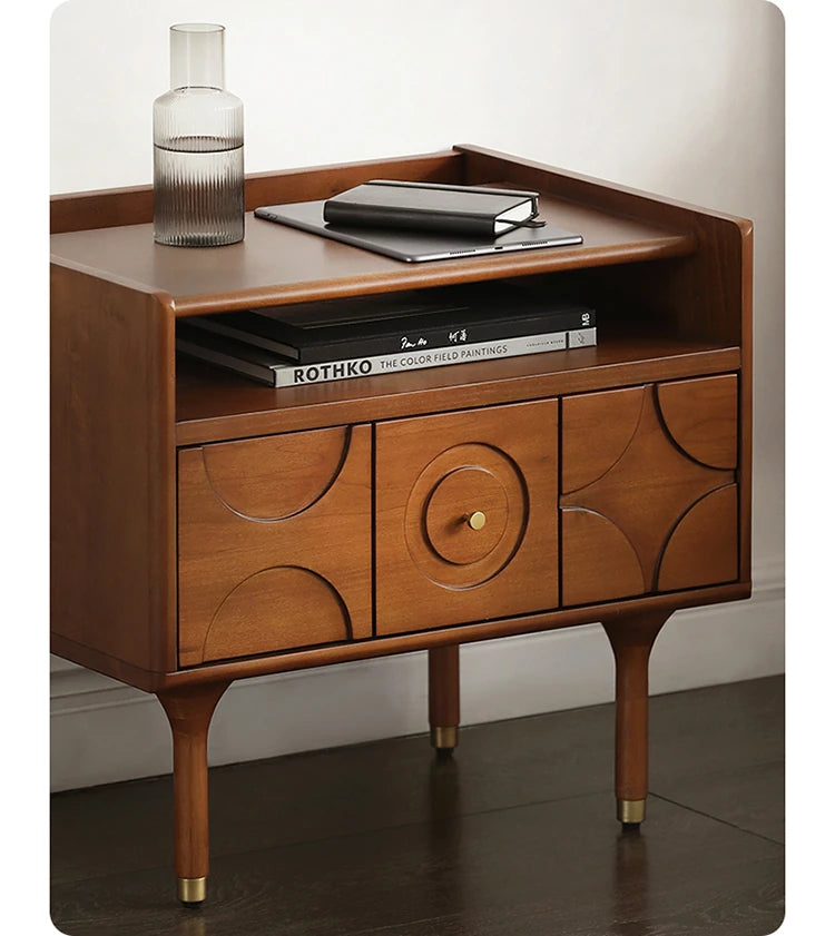 無垢材製 ナイトテーブル おしゃれなデザイン 収納付き ベッドサイドテーブル 多層板・密度繊維板使用 hsxz-2170