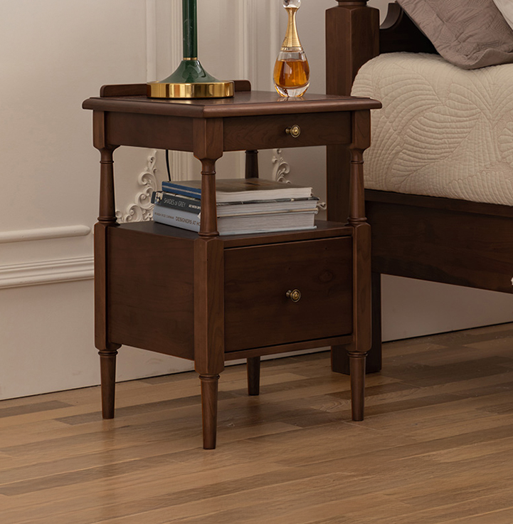 高品質 チェリー材&ポプラ材 ナイトテーブル コンパクトデザイン おしゃれ 北欧風 寝室家具 hsxz-2171