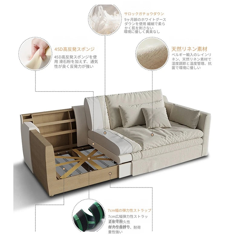 リネンダウンソファー|上質な絹綿とパイン素材で作られたモダンなリビング空間を演出! hsxz-2172