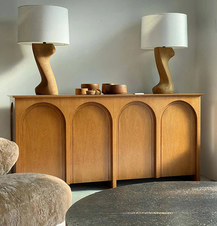 ナチュラルカラーの多層板キャビネット | モダンなアーチデザインでインテリアを引き立てる収納家具 hsxz-2182