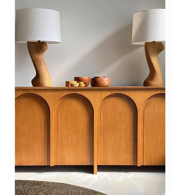 ナチュラルカラーの多層板キャビネット | モダンなアーチデザインでインテリアを引き立てる収納家具 hsxz-2182