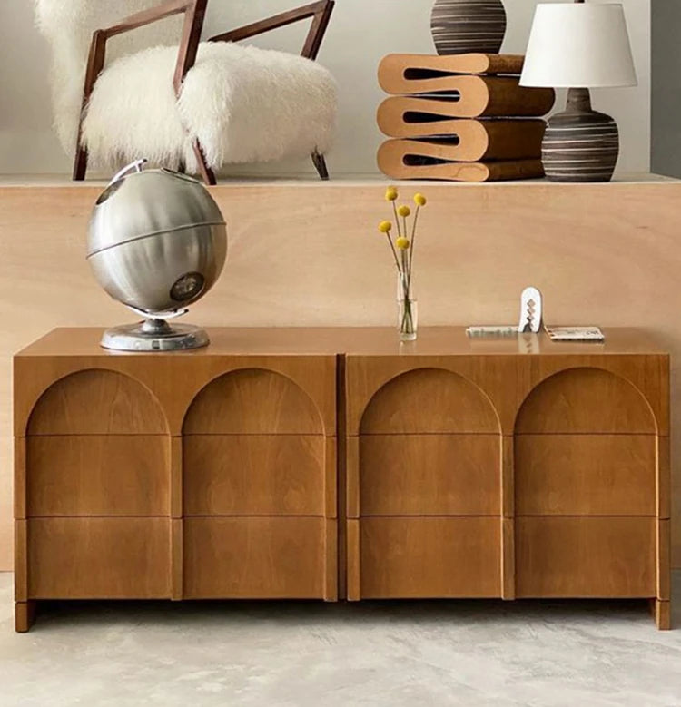 ナチュラルカラーの多層板キャビネット | モダンなアーチデザインでインテリアを引き立てる収納家具 hsxz-2182