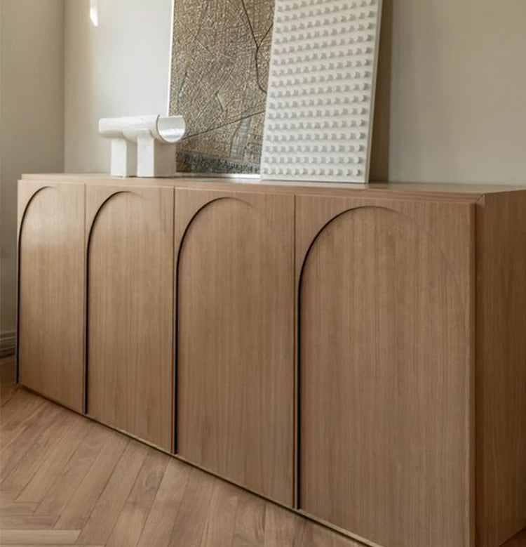 ナチュラルカラーの多層板キャビネット | モダンなアーチデザインでインテリアを引き立てる収納家具 hsxz-2182