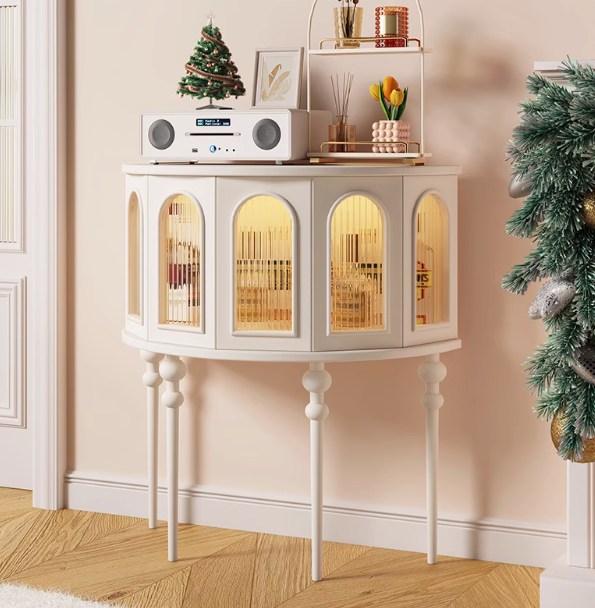 おしゃれなオーク製キャビネット - 強化ガラス扉付き収納家具 hsxz-2184