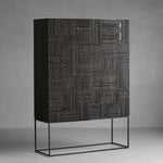 オークとチークのアイアンキャビネット - アンティーク調デザイン、モダンインテリアに最適! hsxz-2189